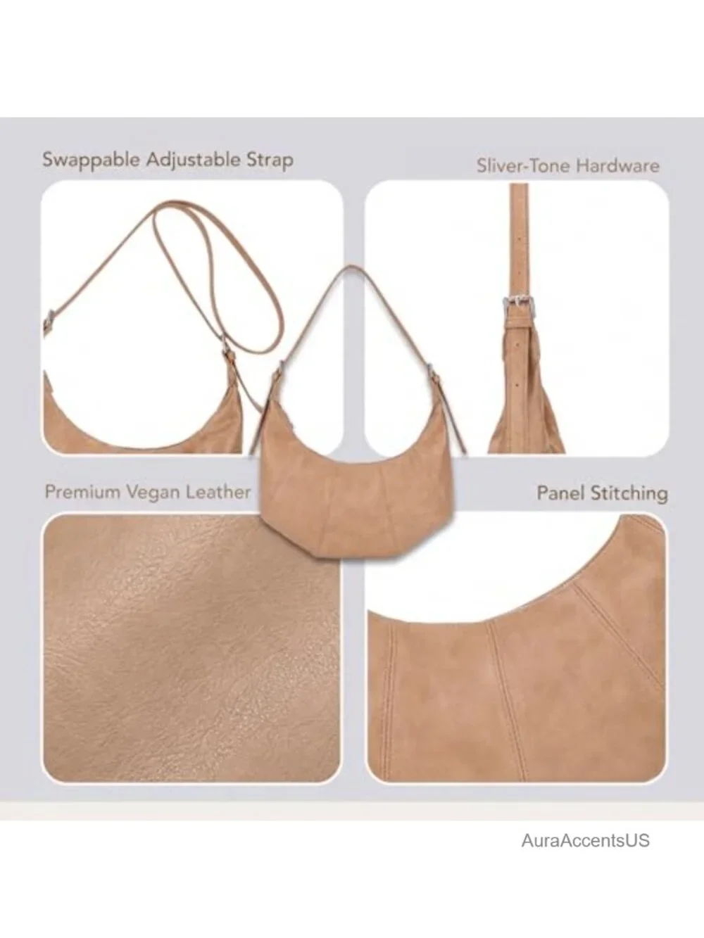 Slouchy Shoulder Bag Women Hobo Purse Crossbody Vegan Leather 2 Straps